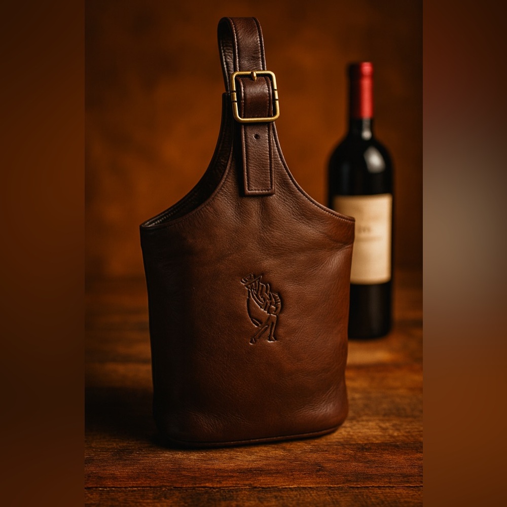 Vintage Colombian Leather Wine Tote – Handcrafted Dark Brown Bottle Carrier